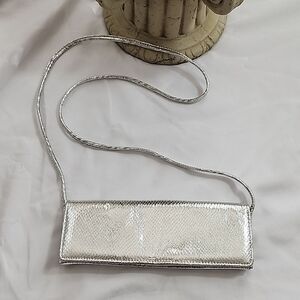 Vintage La Regale Faux Reptile Evening Bag Shiny Platinum